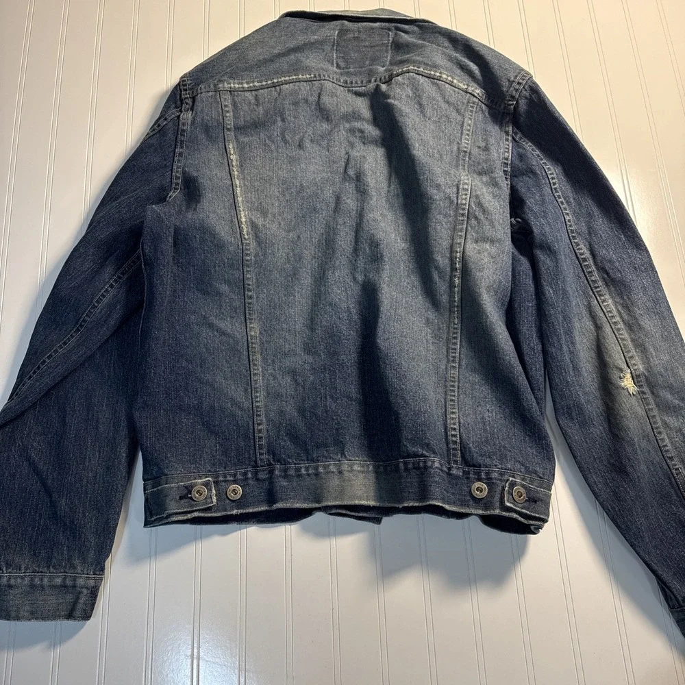 Hollister Men's Denim Distressed Trucker Jean Jacket Size XL Medium Wash